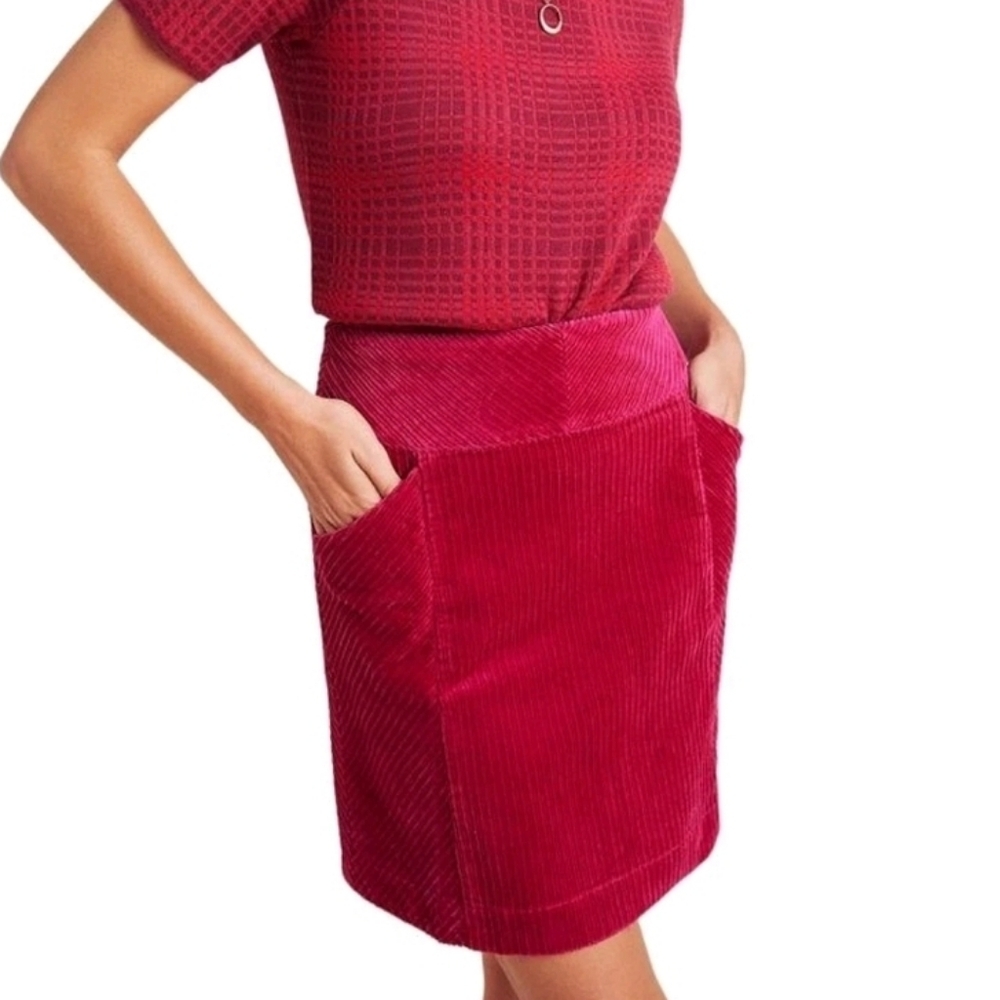 Maeve By Anthropologie Velvet Corduroy Skirt In Magenta 14 Pockets Lined A-line